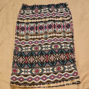 Tribal Print Pencil Skirt in Black, Pink, Brown and Green